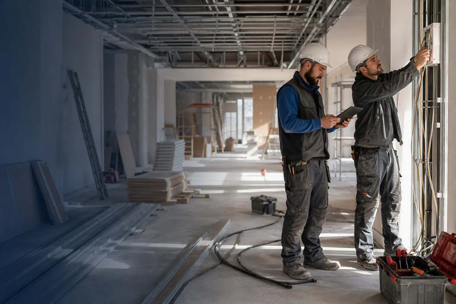 Trabajadores hombres con cobertura del Seguro de Responsabilidad civil para Construcción e Instaladores