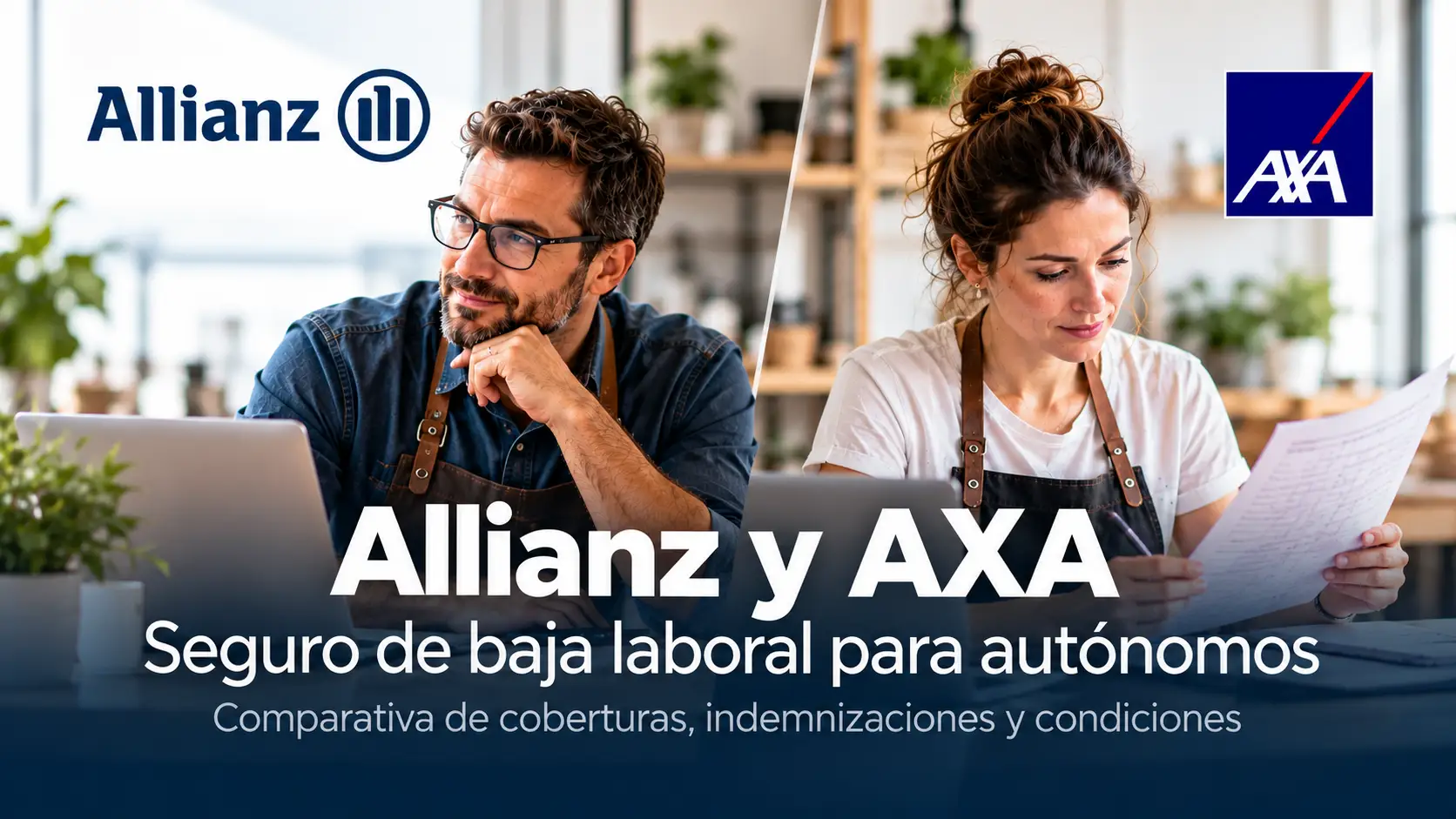 Comparativa de seguros de baja laboral para autónomos de Allianz y AXA.