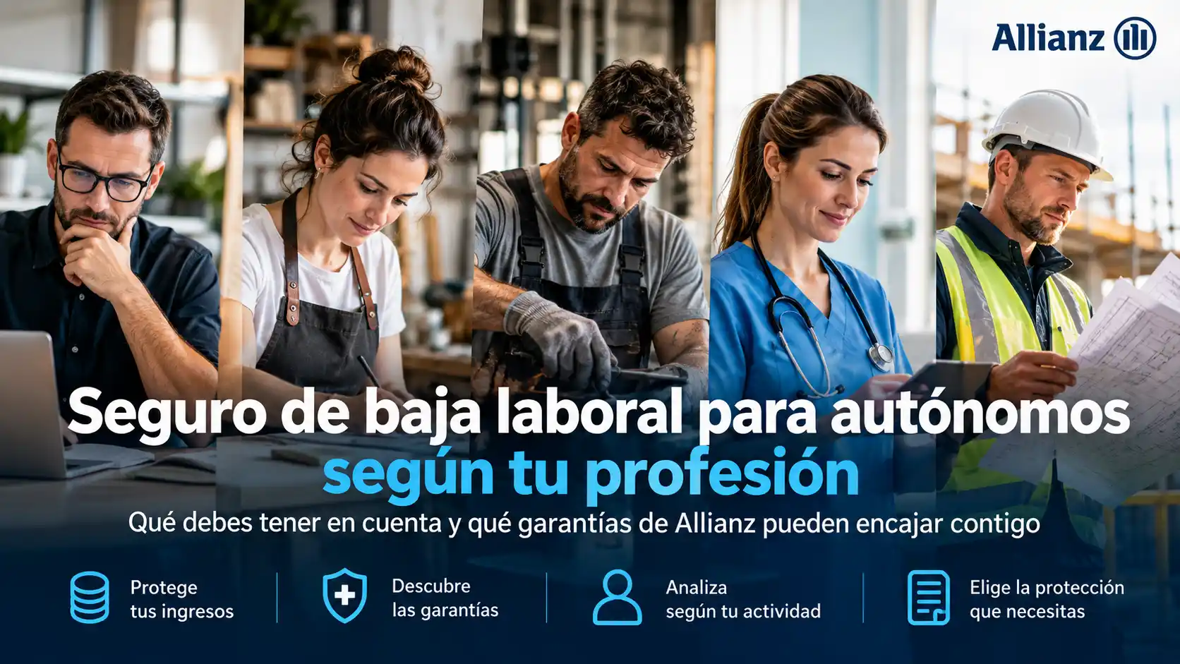 Seguro de baja laboral para autónomos según su profesión: oficina, comercio, industria, sanidad y construcción.